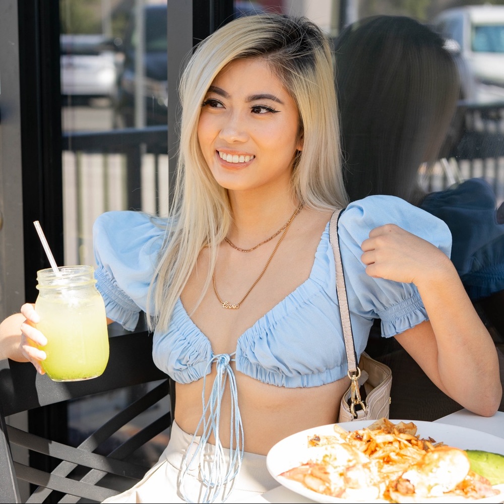 Reigning queen blue crop top WORN ONCE XS